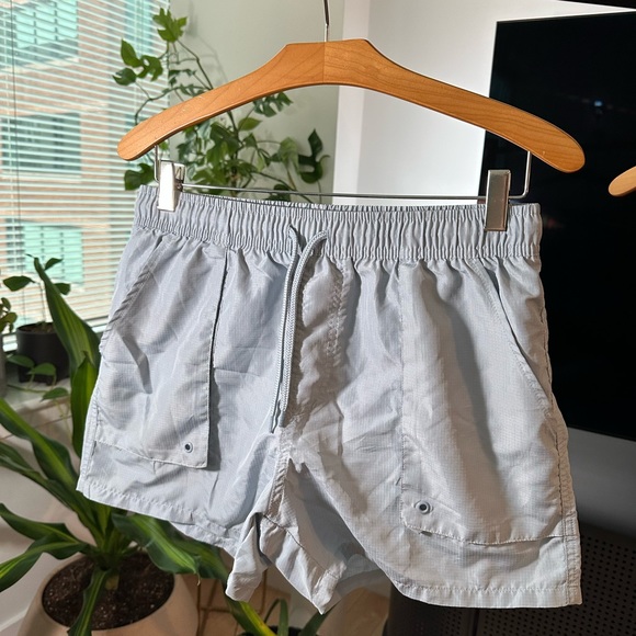 ASOS rip stop swim suit size M light blue with front pockets - Picture 2 of 2